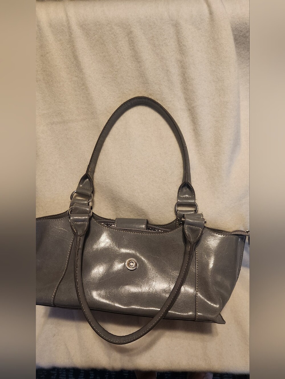 Emilie M. Women's Gray Patent Shoulder Bag